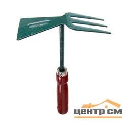 Мотыжка GRINDA, прямое лезвие, 3 зубца, из углеродистой стали с деревянной ручкой, 250 мм