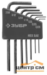 Набор ключей имбусовых 7 предметов, HEX SAE 0,028,0,035,0,05, 1/16,5/64,3/32,7/64 дюйма, Cr-V, ЗУБР "ЭКСПЕРТ" МИНИ, для точных работ