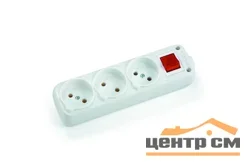 Колодка удлинителя без заземления с выключателем 3 гнезда 10А Китай ЭРА K-3s