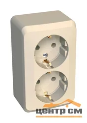 Розетка 2-местная ОП Этюд 16А с заземл. защ. шторки крем Systeme Electric PA16-008K