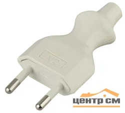 Вилка Эра 6А, белая, без заземления, с кольцом, прямой ввод арт.V2