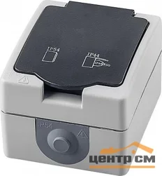 Розетка 1-местная ОП Велена 250В, 16А, IP54 с заземлением и крышкой, серый/графит, арт.PST16-11-54 STEKKER