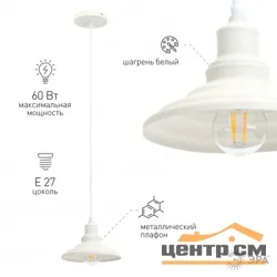 Подвес PL4 WH ЭРА металл, E27, max 60W, d203 мм, шагрень белый
