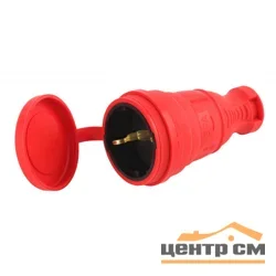 Розетка кабельная (штепсель) ЭРА с заземлением красная R8-RED-IP44