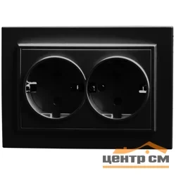 Розетка 2-местная СП STEKKER Эрна с заземлением и шторкой, черная (PST16-9014-03)