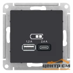 Механизм розетки USB AtlasDesign A+С 5В/2.4А 2х5В/1.2А карбон Systeme Electric ATN001039