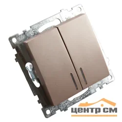 Механизм выключателя двухклавишный СП 220V, 10А, c индикатором, шампань (GLS10-7102-02) Катрин STEKKER