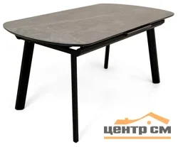Стол Шамони-2С 90х160 (+37) (царга Чёрный/МДФ+PVC Чёрный/бежевый мрамор/Champange)+ нога 5 (чёрный)