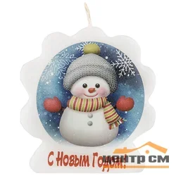 Свеча-барельеф снежинка 67х70 мм "Снеговик"