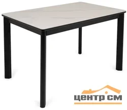 Стол Римини-мини 90х65 (+40), (цвет Чёрный/МДФ+PVC Чёрный/White marble) + нога №9 (чёрный)