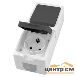 Блок вертикальный ОП, розетка 1мест с/з, 250В, 16А+выкл 1клав 250В, 10А, IP54, серый/графит PST16-21-54/10-211-54 Велена STEKKER