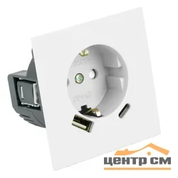 Розетка 1-местная + USB + Type C (механизм) СП STEKKER Мия с защитной шторкой и заземлением, 250В, 16А, RST16-3119-01, белая магнолия