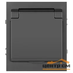 Розетка одноместная механизм СП ЭРА Arktik 2P+E Schuko с заземлением и шторками с крышкой 16А-250В графит арт.16-2103-06