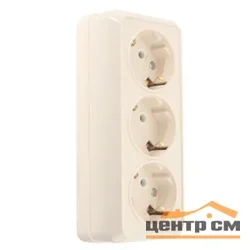 Розетка 3-местная ОП General Альфа 2П+3 IP20 16A слоновая кость горизонтальная